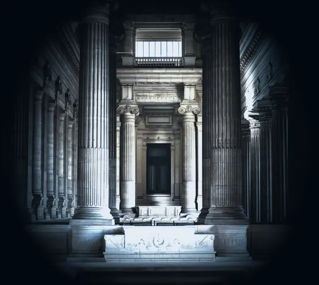 Courthouse interior with tall columns